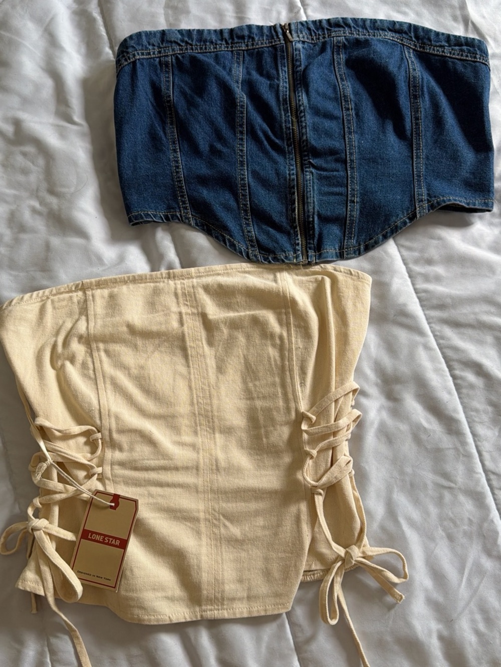 Lone Star Cream Corset Top with Denim Bustier